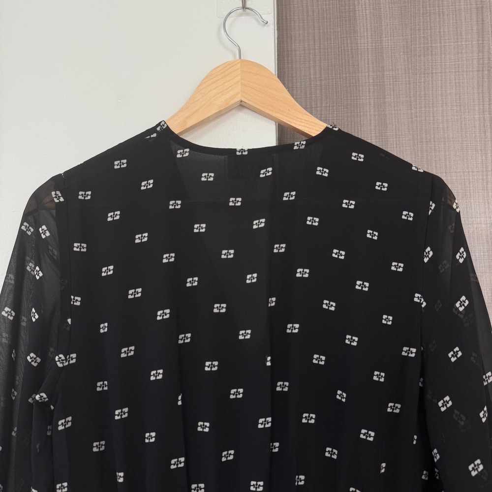 GANNI Black Pleated Georgette V Neck‎ Flounce Mini Dress Short Sleeve EU38 US6 - Picture 11 of 16